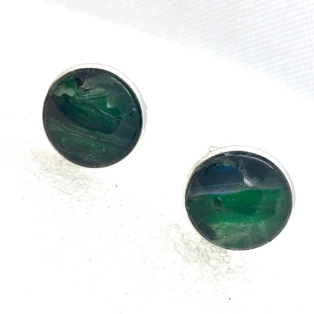 Cufflinks silver plated handcrafted glass